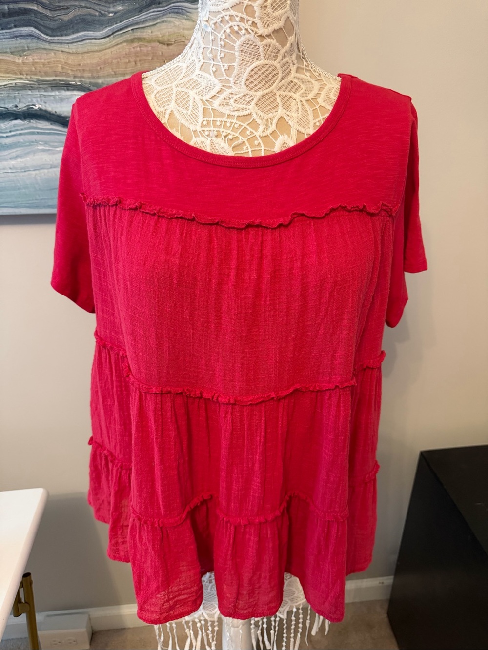 Wearables Tiered Short-Sleeve Top in Bright Pink